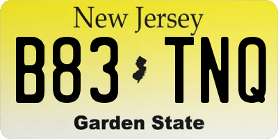 NJ license plate B83TNQ