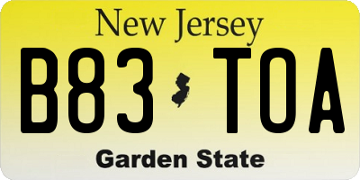 NJ license plate B83TOA