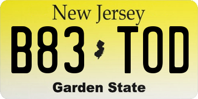 NJ license plate B83TOD