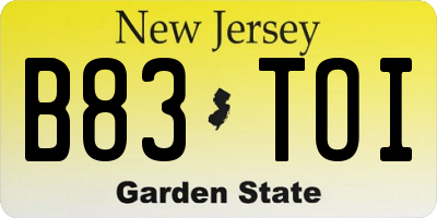 NJ license plate B83TOI