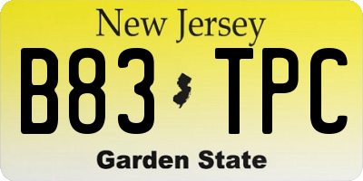 NJ license plate B83TPC