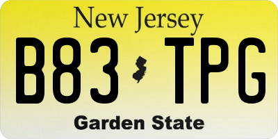 NJ license plate B83TPG