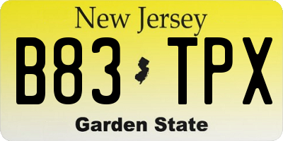NJ license plate B83TPX