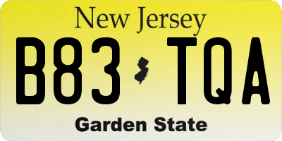 NJ license plate B83TQA