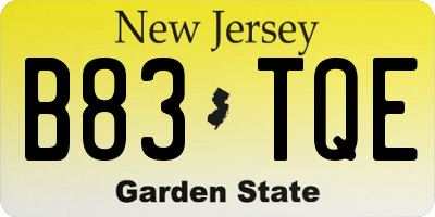 NJ license plate B83TQE