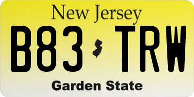 NJ license plate B83TRW