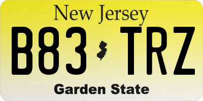 NJ license plate B83TRZ
