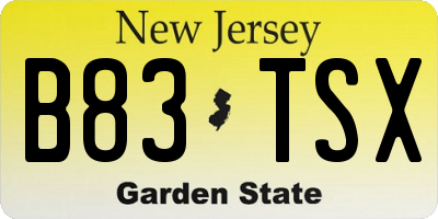 NJ license plate B83TSX