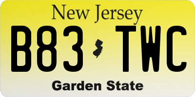 NJ license plate B83TWC