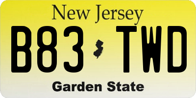 NJ license plate B83TWD