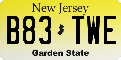 NJ license plate B83TWE