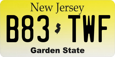 NJ license plate B83TWF