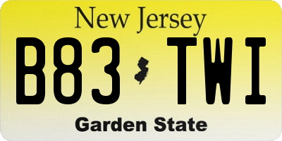 NJ license plate B83TWI