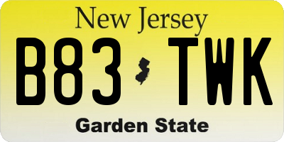 NJ license plate B83TWK