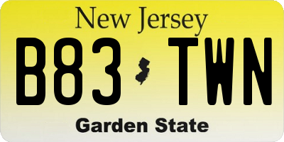 NJ license plate B83TWN