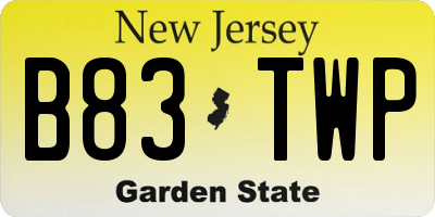 NJ license plate B83TWP