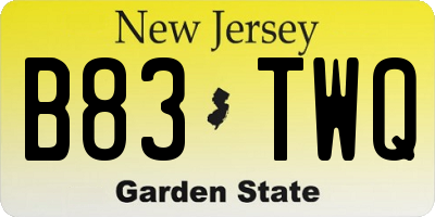 NJ license plate B83TWQ