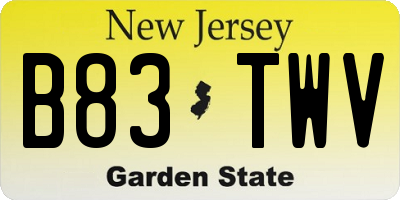 NJ license plate B83TWV