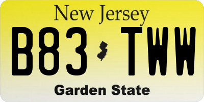 NJ license plate B83TWW