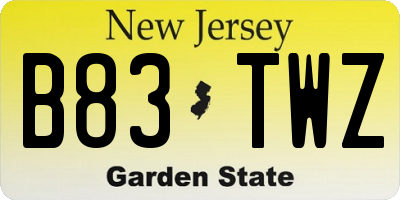 NJ license plate B83TWZ