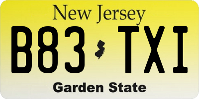 NJ license plate B83TXI
