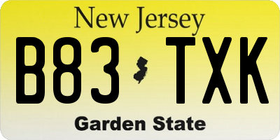 NJ license plate B83TXK