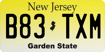NJ license plate B83TXM