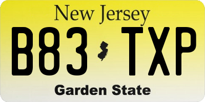NJ license plate B83TXP