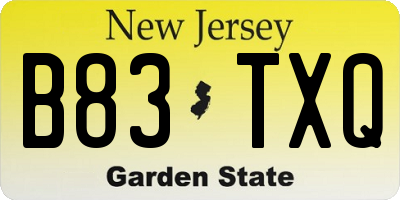 NJ license plate B83TXQ