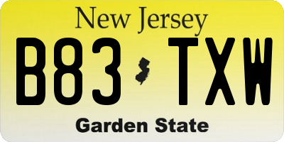 NJ license plate B83TXW