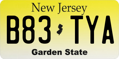 NJ license plate B83TYA