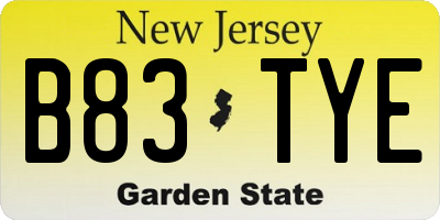 NJ license plate B83TYE