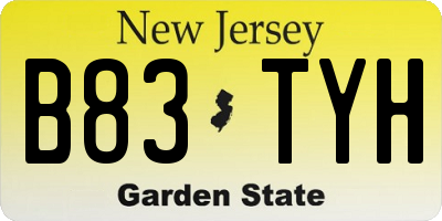NJ license plate B83TYH