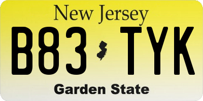 NJ license plate B83TYK