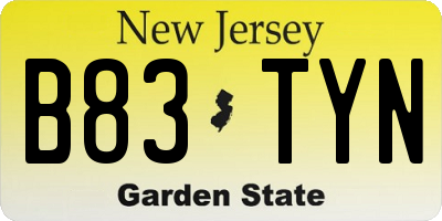 NJ license plate B83TYN