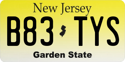 NJ license plate B83TYS