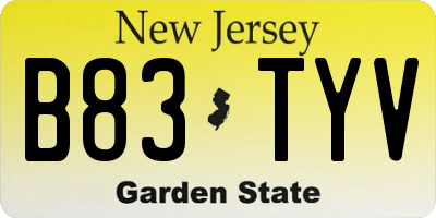 NJ license plate B83TYV