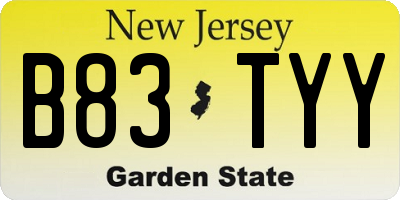NJ license plate B83TYY