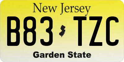 NJ license plate B83TZC