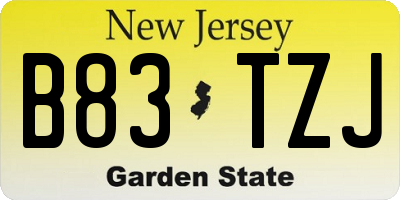 NJ license plate B83TZJ