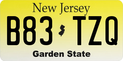 NJ license plate B83TZQ