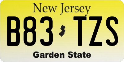 NJ license plate B83TZS