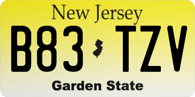 NJ license plate B83TZV