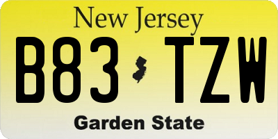 NJ license plate B83TZW