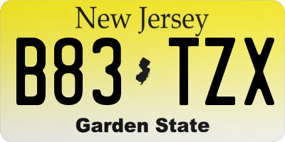 NJ license plate B83TZX