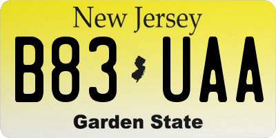 NJ license plate B83UAA