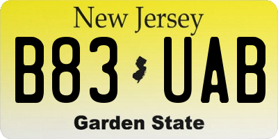 NJ license plate B83UAB