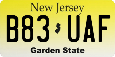 NJ license plate B83UAF