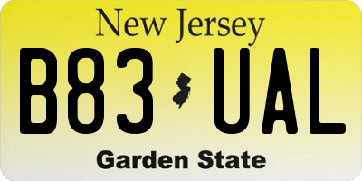 NJ license plate B83UAL