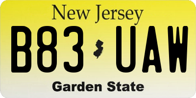 NJ license plate B83UAW
